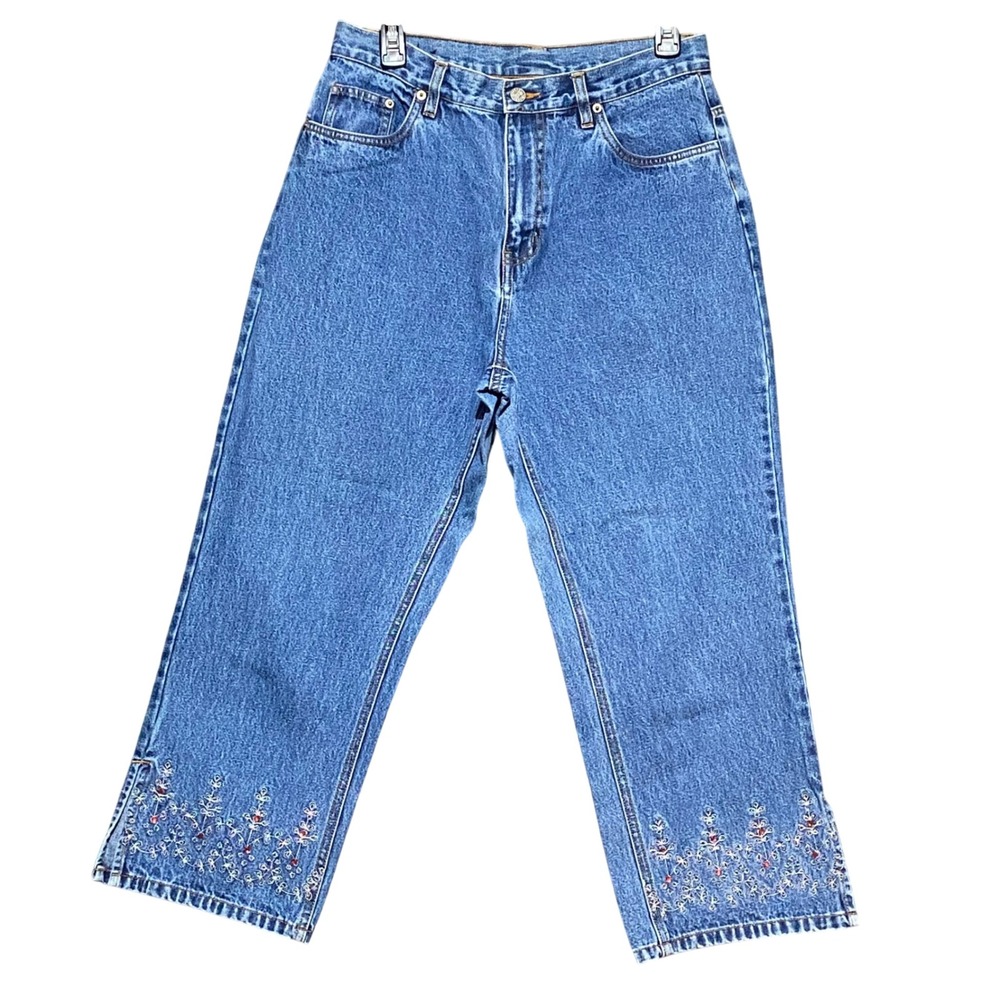 VTG Bill‎ Blass Jeans Women's 10 Embroidered Cropped High Rise Denim Pants Y2K